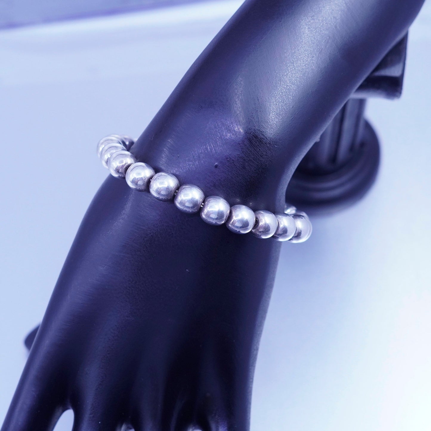 6.25”, Vintage Mexico Sterling 925 silver handmade bracelet, 7mm beads chain