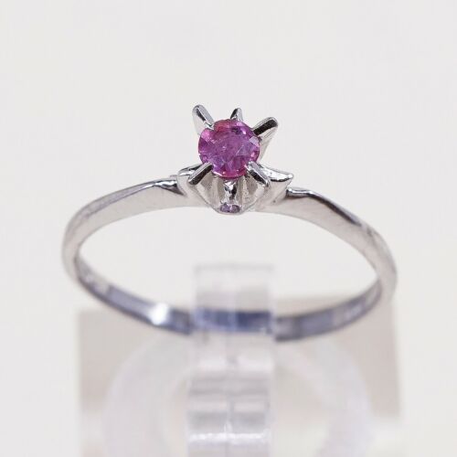 Sz 6.5, Sterling Silver Ring, 925 Silver Engagement Ring W/ pink Crystal