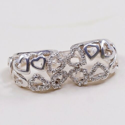 0.5”, Vtg Italy Sterling Silver Filigree Heart Studs Earrings, Stamped 925