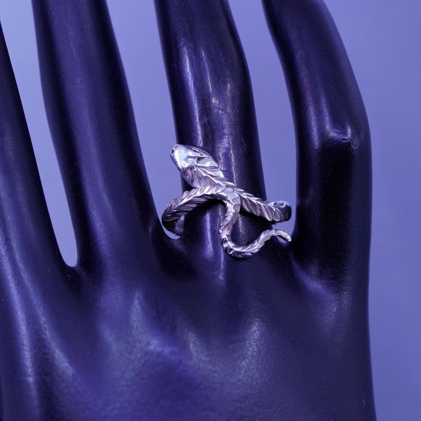Size adjustable, vintage Sterling 925 silver handmade snake ring