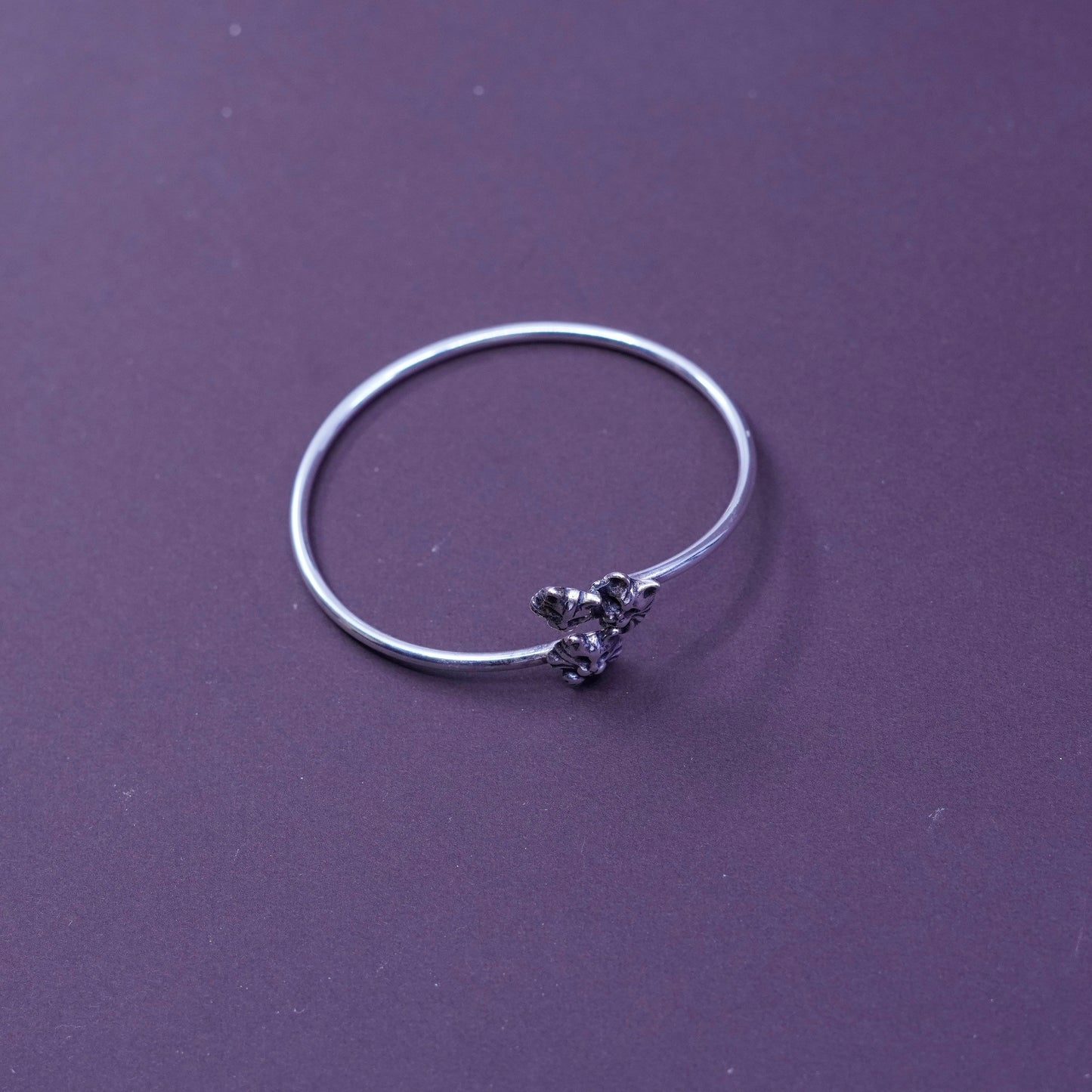 6.25”, modern Sterling silver handmade bracelet, 925 wrap bangle with cats