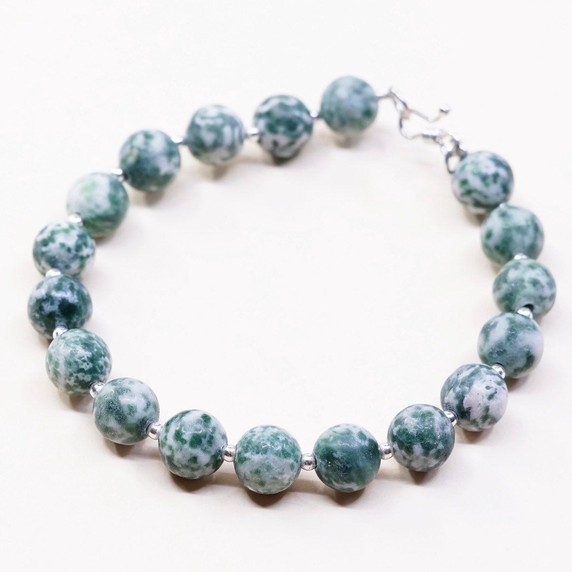 7", 925 Sterling silver clasp, handmade bracelet artisan jade beads