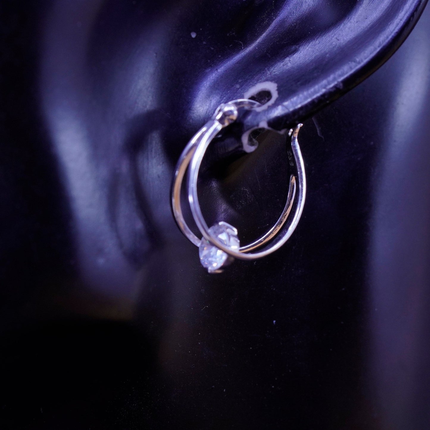 0.75”, Vintage Sterling silver earrings, 925 hoops with cz