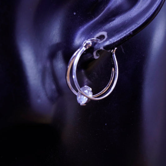 0.75”, Vintage Sterling silver earrings, 925 hoops with cz
