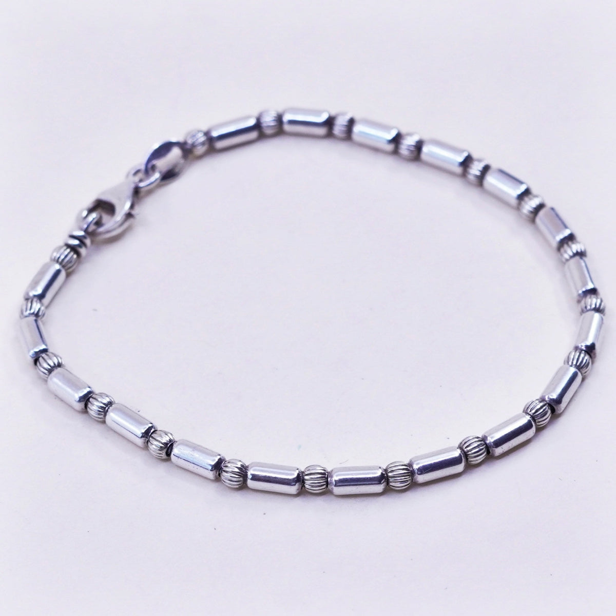 7”, 3mm, Vintage sterling silver handmade bracelet, 925 tube and beads chain