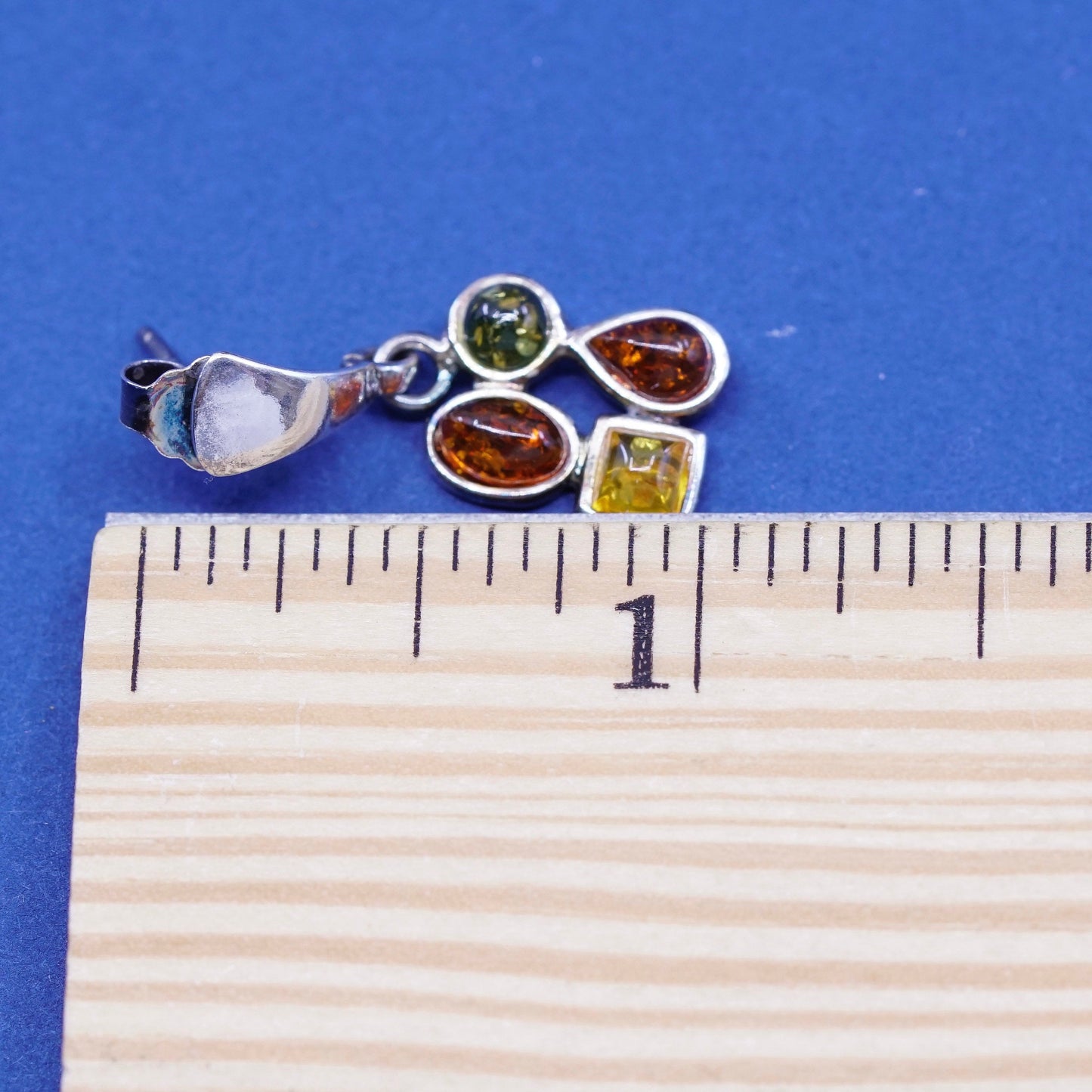Vintage sterling 925 silver handmade earrings with amber
