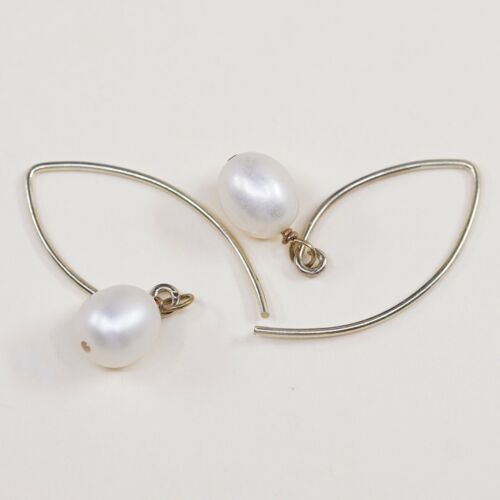 Vtg Gold STERLING SILVER earrings with Freshwater pearl dangles, Silver Tested