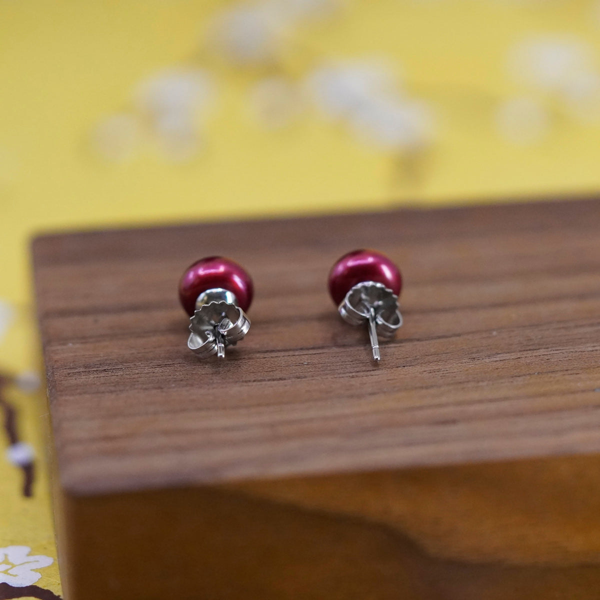 Vintage Sterling silver handmade earrings, 925 studs with red pearl