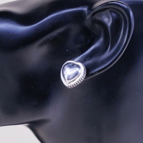 Vtg LORI BONN STERLING 925 SILVER Handmade Heart Studs Earrings