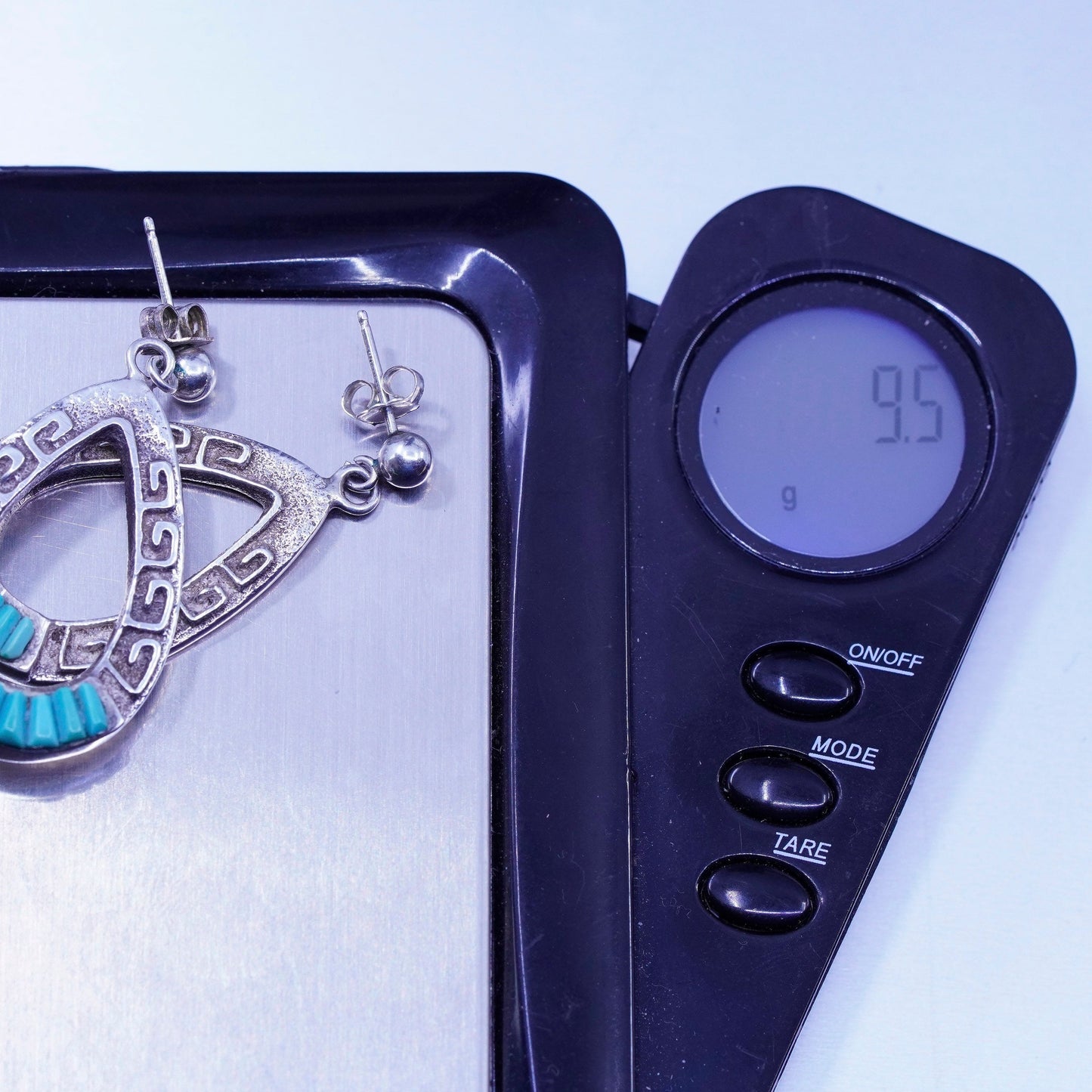 Native American Navajo sterling 925 silver handmade teardrop earrings turquoise