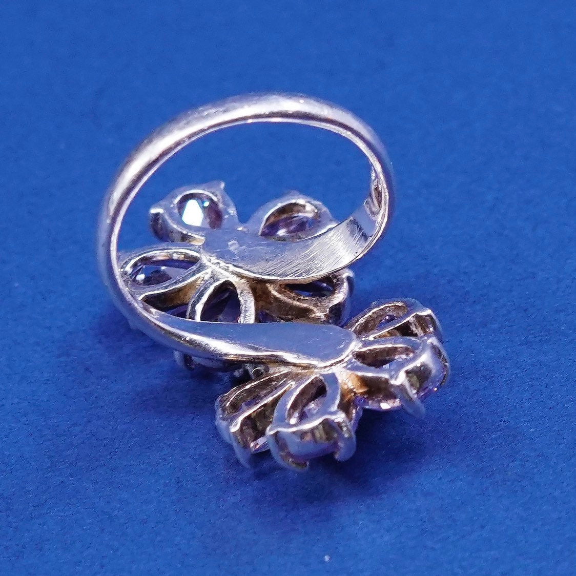 Size 6, vtg Sterling silver handmade ring, 925 flower w/ amethyst ring