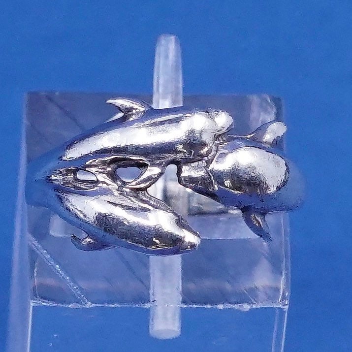 Size 6, vtg sterling silver handmade ring, 925 dolphin