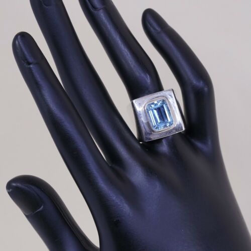 Sz 7.25, Vtg Sterling Silver Handmade Ring, 925 Silver Statement Ring W/ Topaz