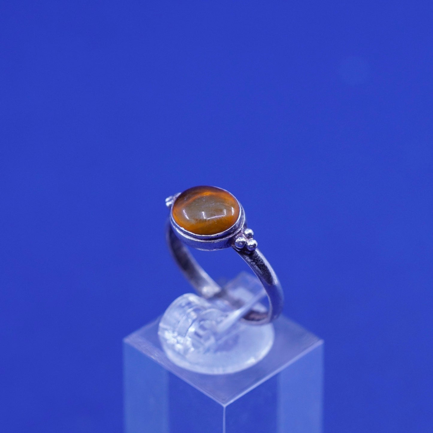 Size 8, Sterling silver handmade ring, Native American, southwestern, 925 amber