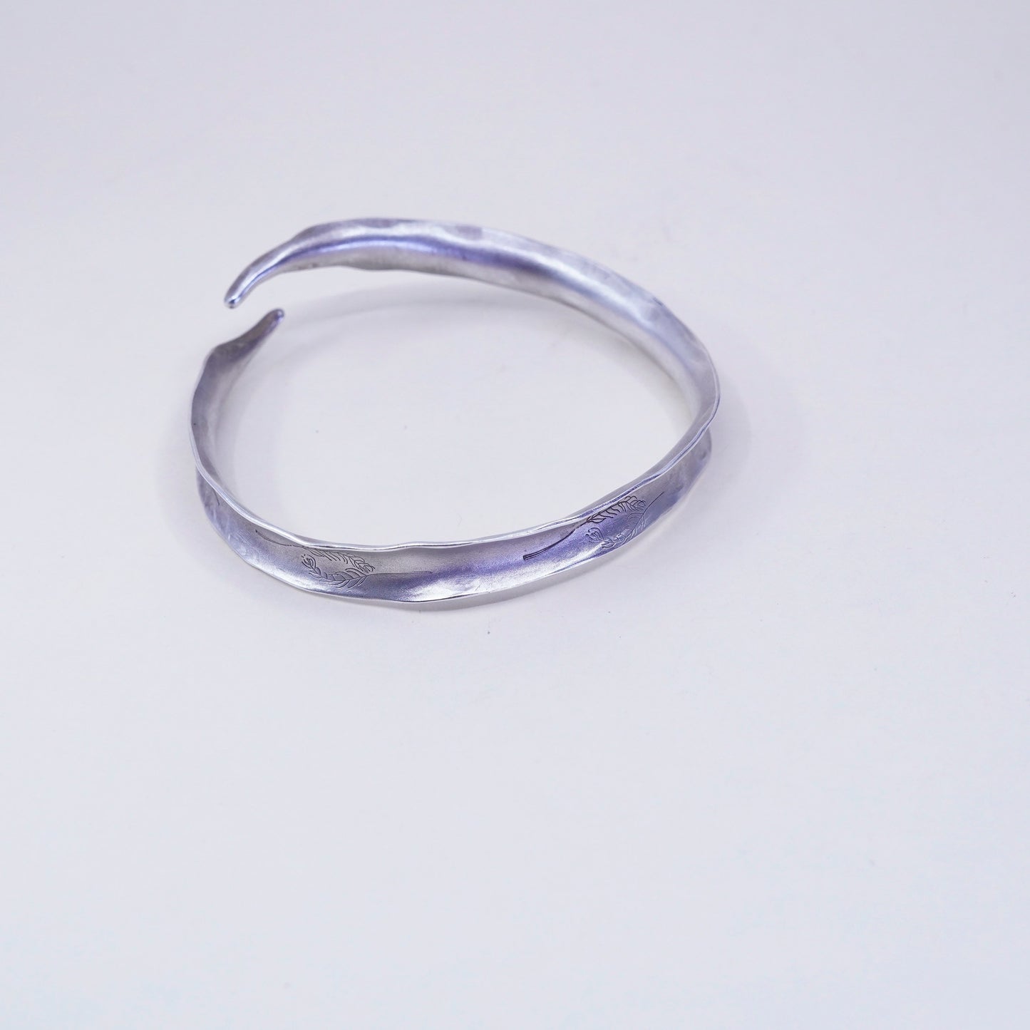 7”, sterling silver contemporary handmade bracelet, matted 925 wrap leafy cuff