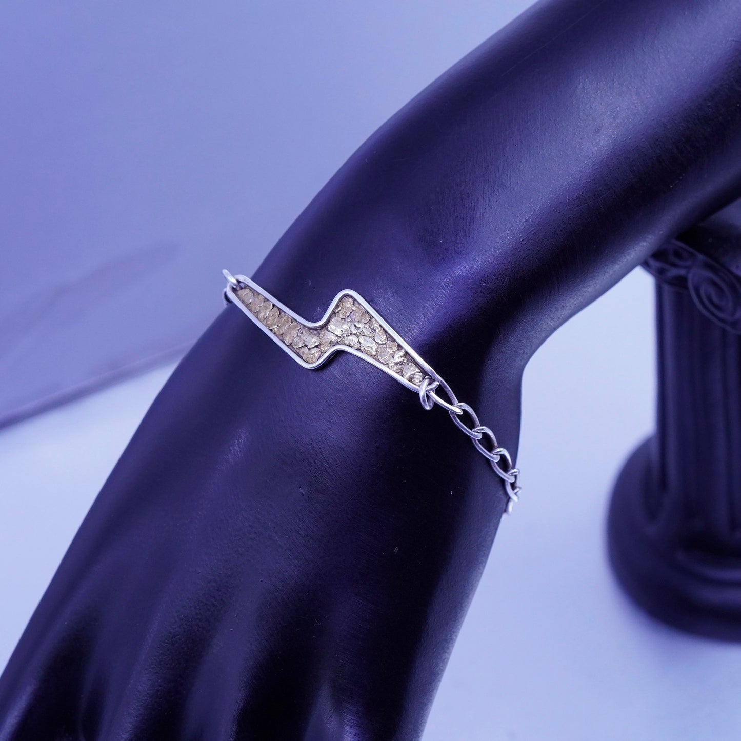 7.25”, Sterling 925 silver bracelet, oval chain with 14K gold lightening charm