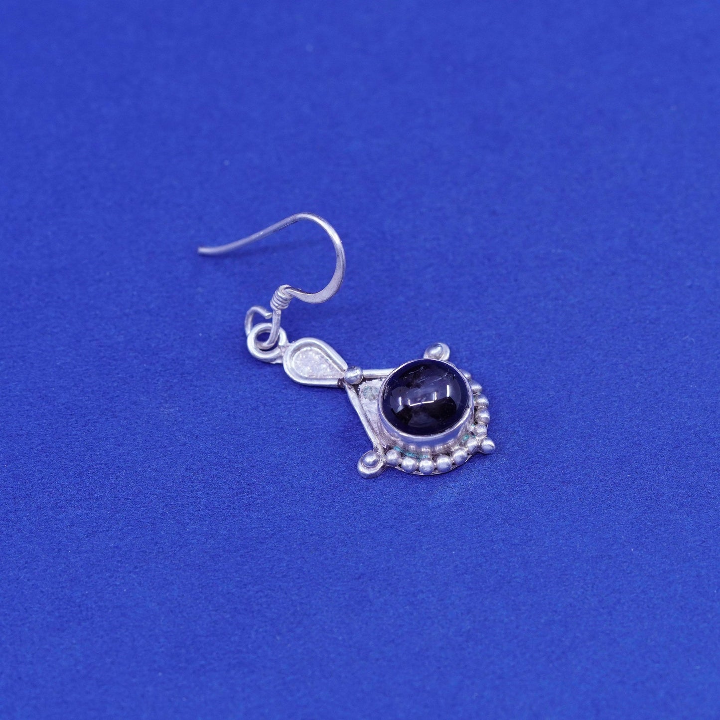 Vintage Mexico Sterling 925 silver handmade earrings with black tiger eye beads