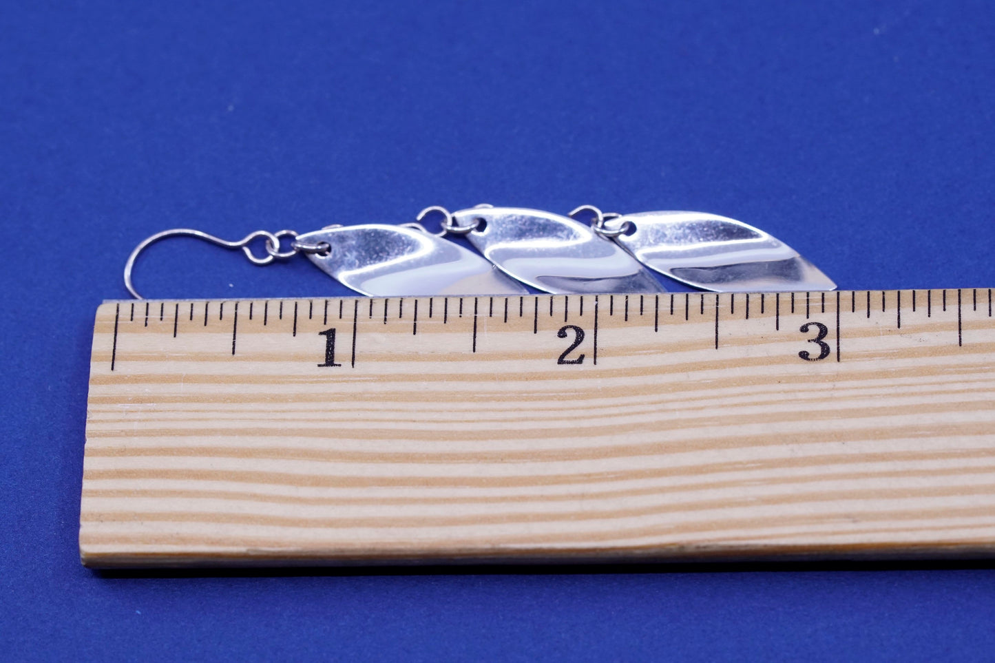 Vintage modern Sterling Silver long Earrings. 925 Marquise shaped dangle