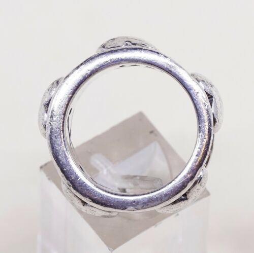 Sz 8, Vtg Exex Sterling Silver Handmade Ring, 925 Silver Band W/ Heart Embossed