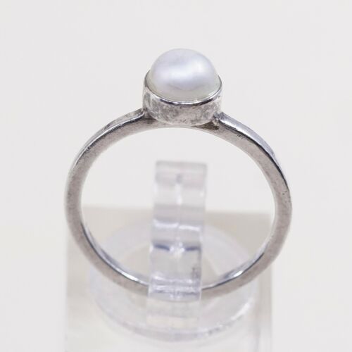 Sz 7, Vtg Sterling 925 Silver Handmade Ring W/ Freshwater Pearl, Simple Elegant