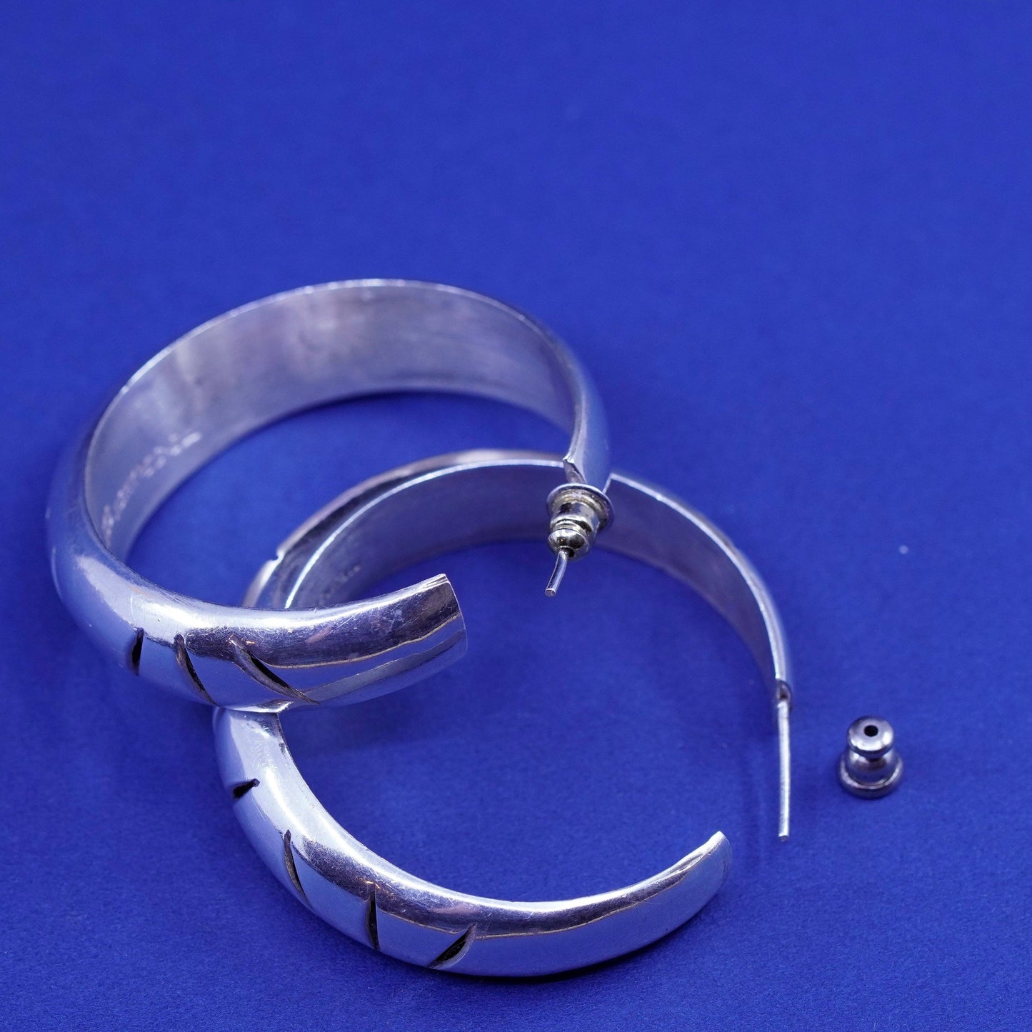 1.5”, vintage Sterling 925 silver handmade huge bold hoop earrings