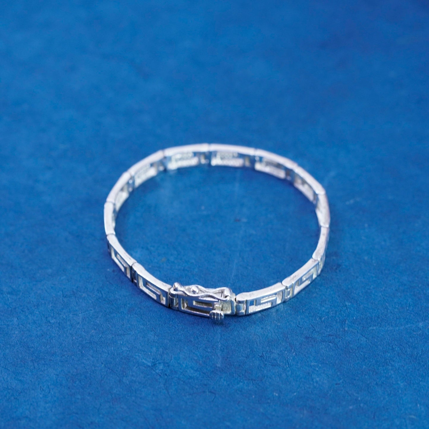 6.5”, vtg Sterling silver handmade bracelet, 925 Greek key pattern tennis chain