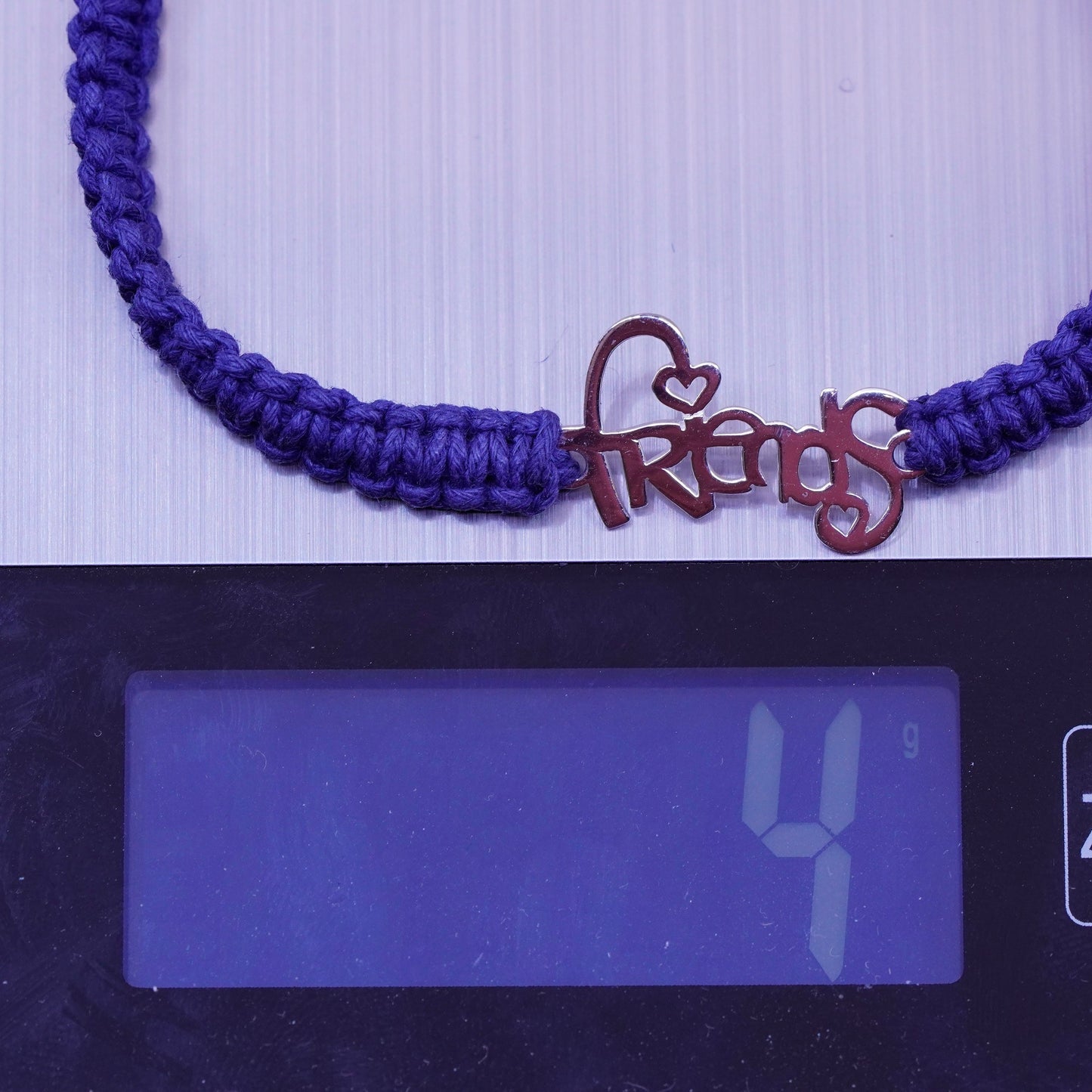 Size adjustable, Sterling 925 silver bracelet blue linen thread “friends” charm