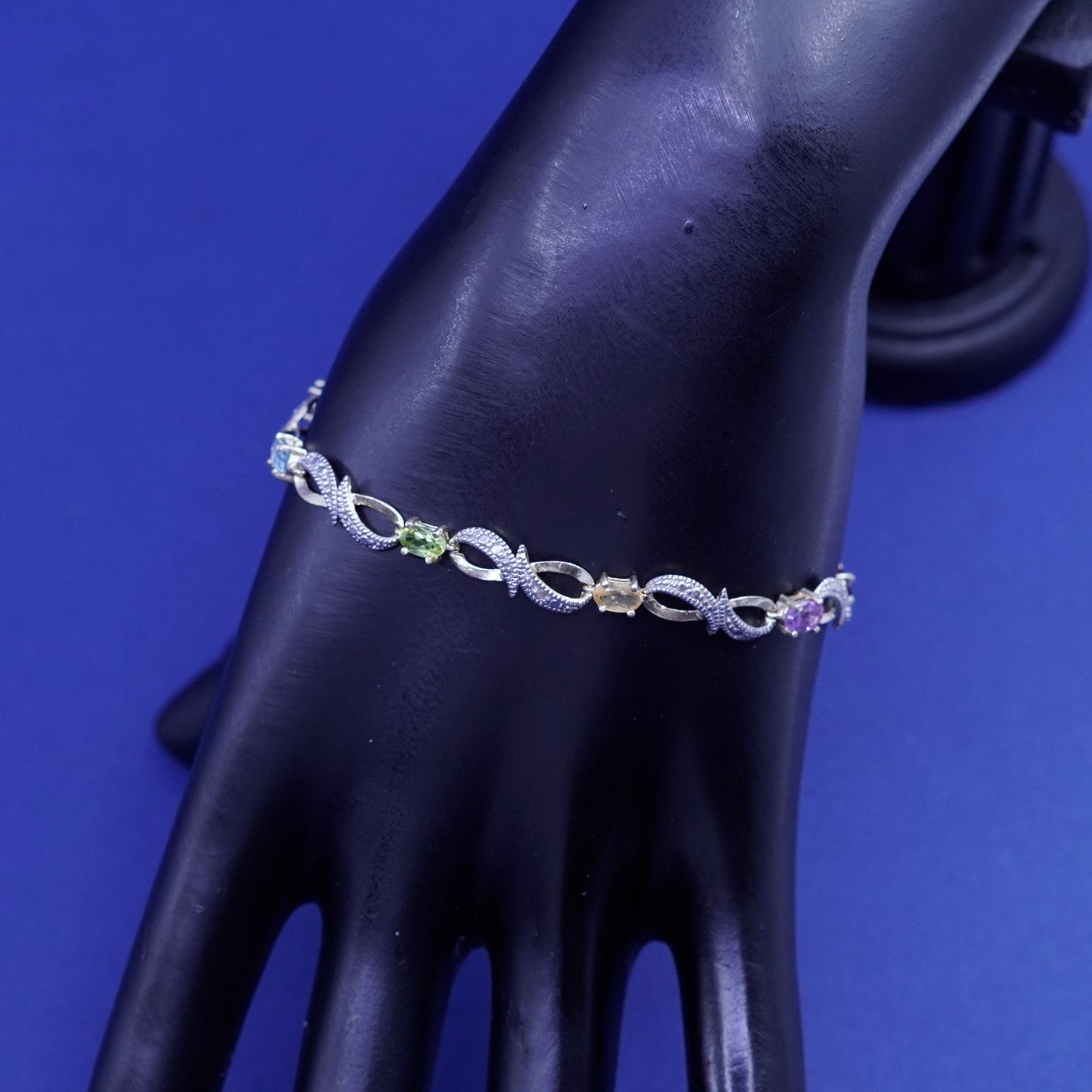 7.25”, vermeil gold Sterling 925 silver tennis bracelet ruby citrine peridot