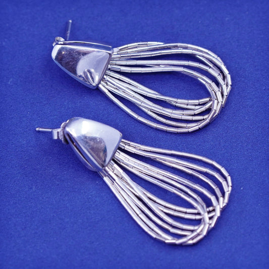 Vintage Shube sterling swirly relief earrings, 925 liquid silver fringe dangles