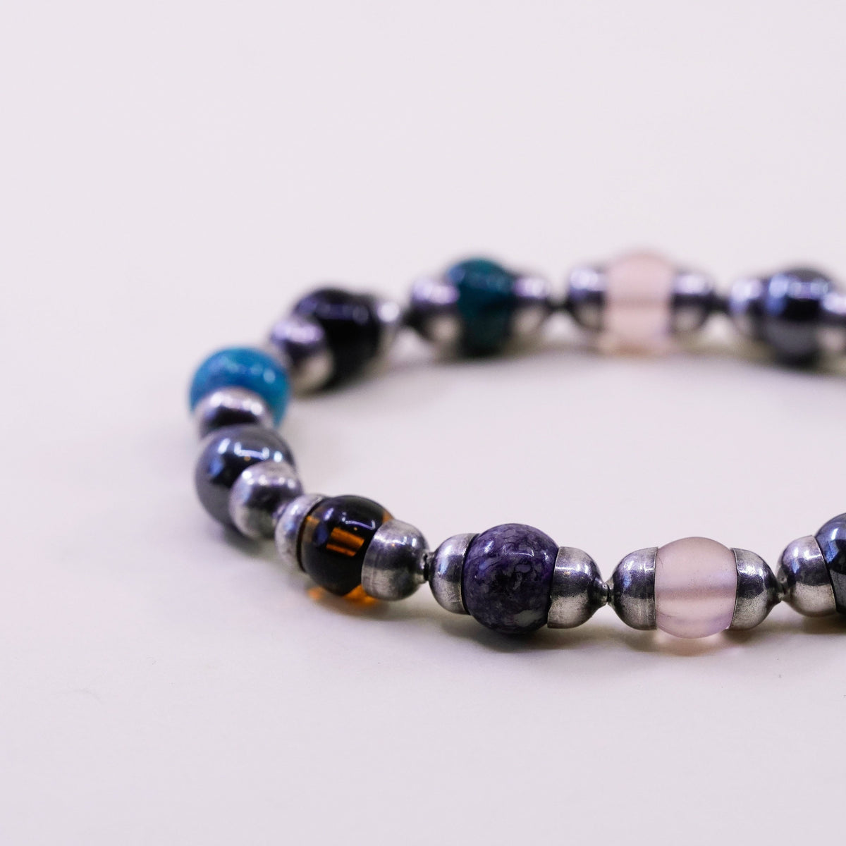6.75”, Mexico Sterling 925 silver bracelet onyx sodalite jasper hematite amber