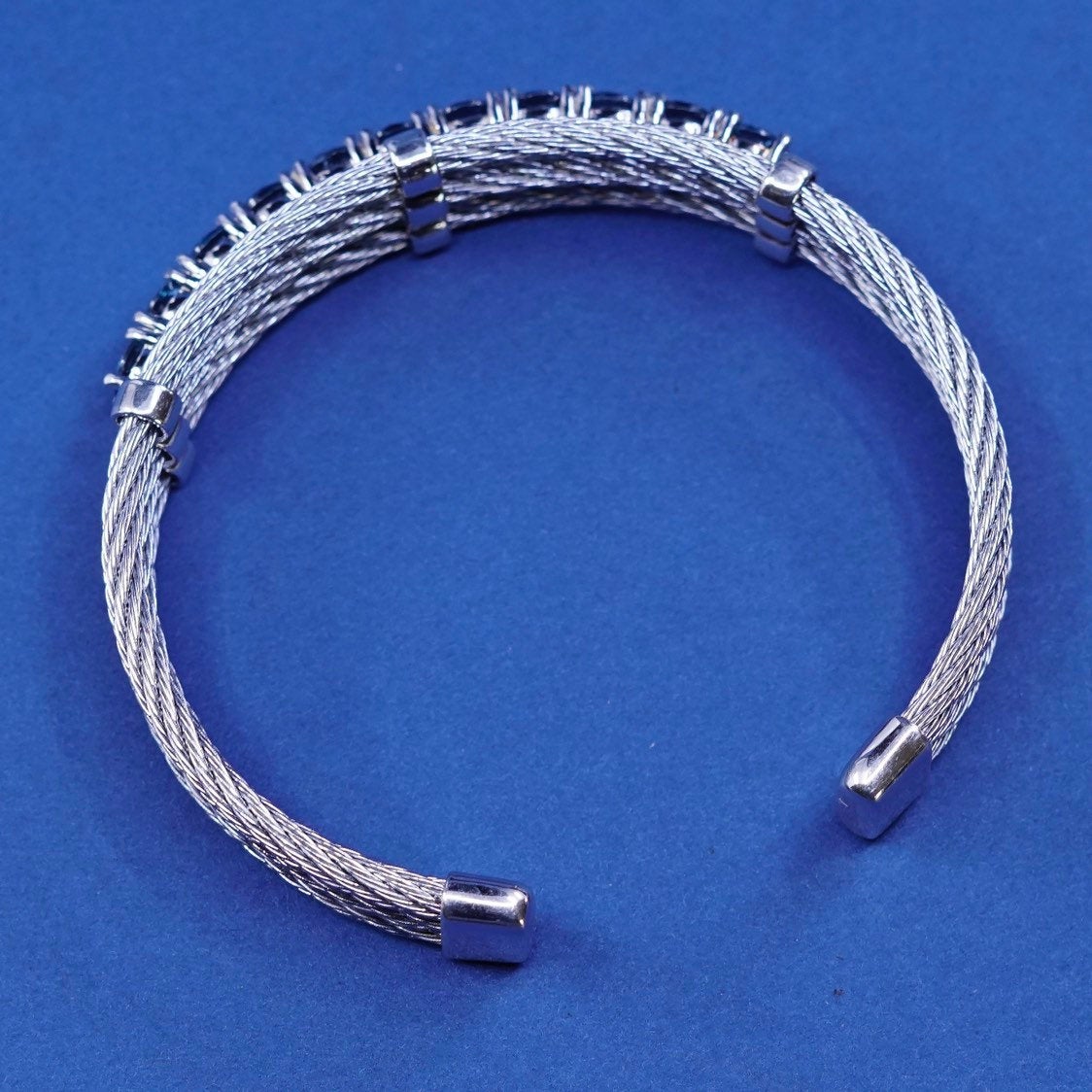 7.5", vtg Sterling silver handmade bracelet, gold over 925 w/ cable N topaz