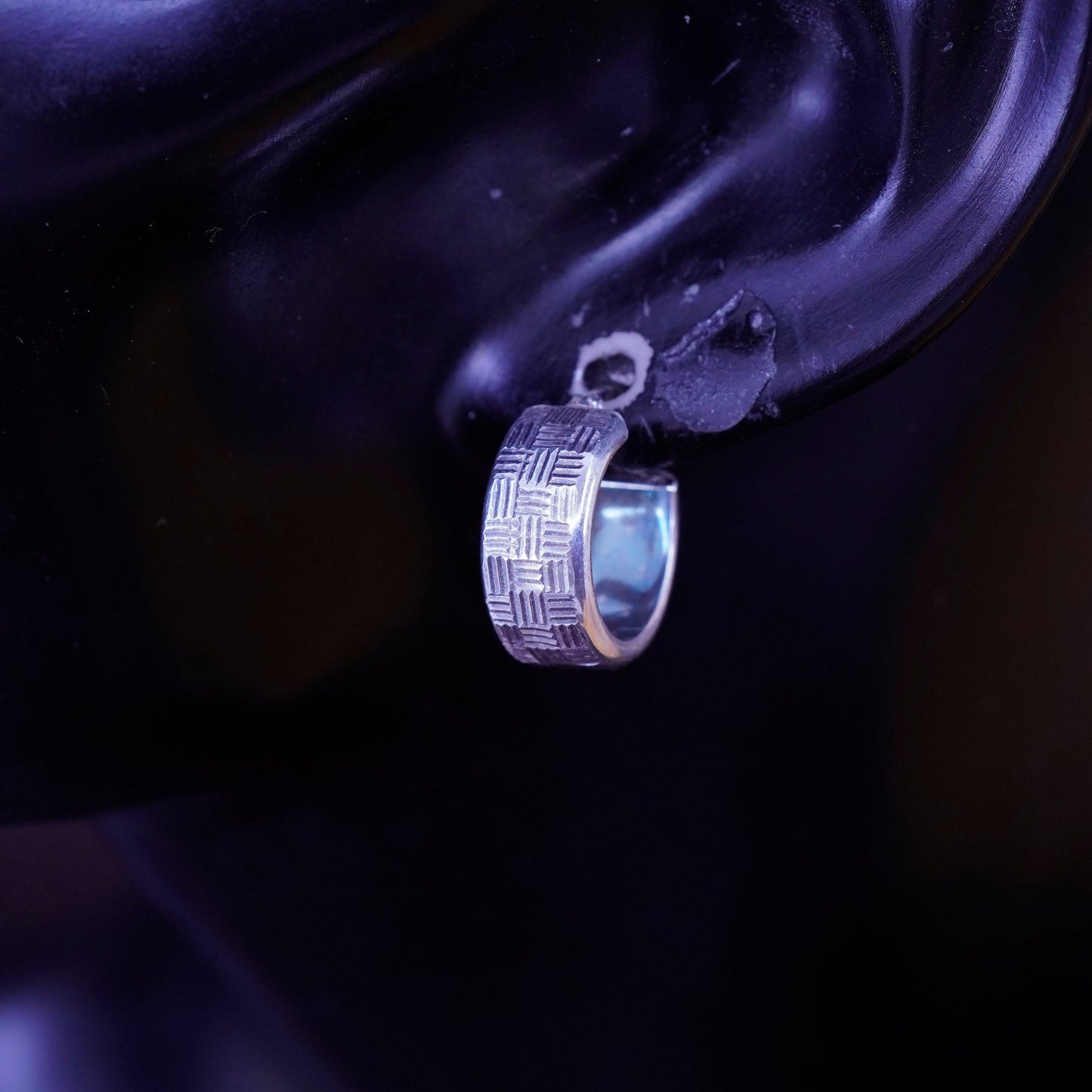 0.5”, vintage Sterling silver hoop earrings, 925 textured hoops