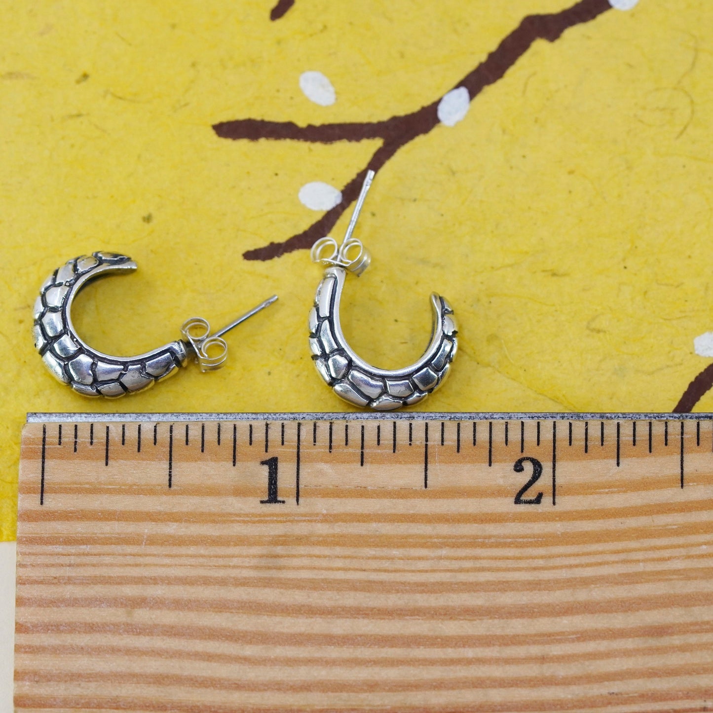0.5”, vintage Sterling silver handmade earrings, 925 bead textured hoops
