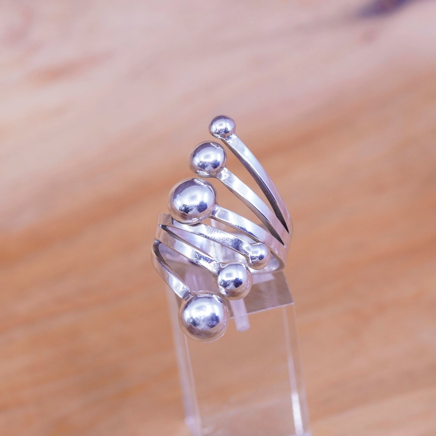 Size 8.5, mexico Taxco Sterling 925 silver handmade ring, 925 wrap band beads