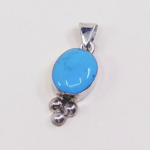 Vtg Mexico Sterling Silver Handmade Pendant W/ Turquoise & Beads, Stamped 925