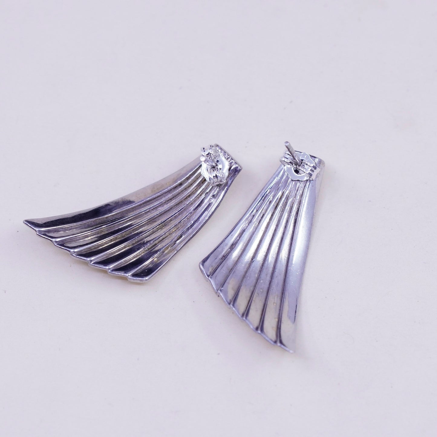 Vintage Ribbed Sterling silver Earrings, 925 wings studs