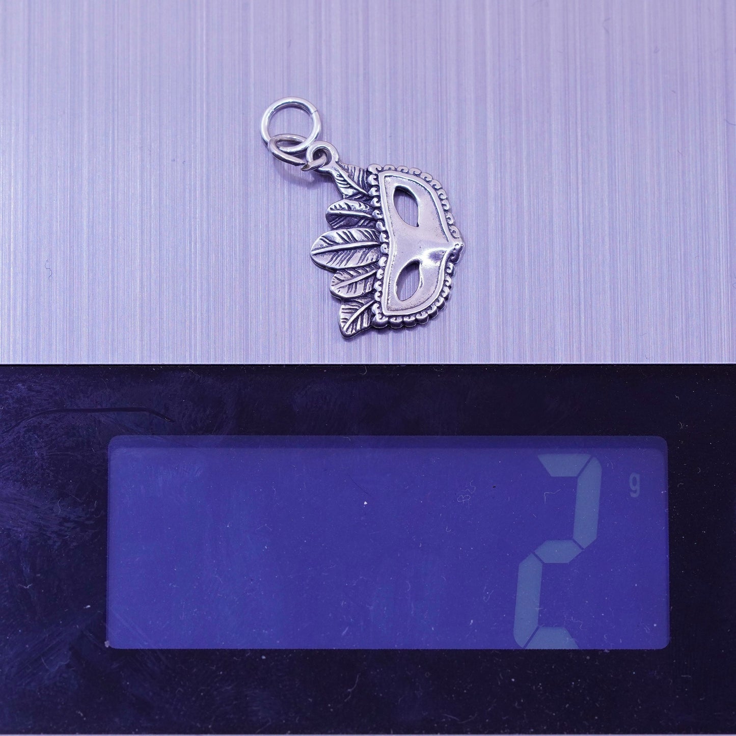 Vintage Sterling 925 silver handmade Halloween mask pendant charm