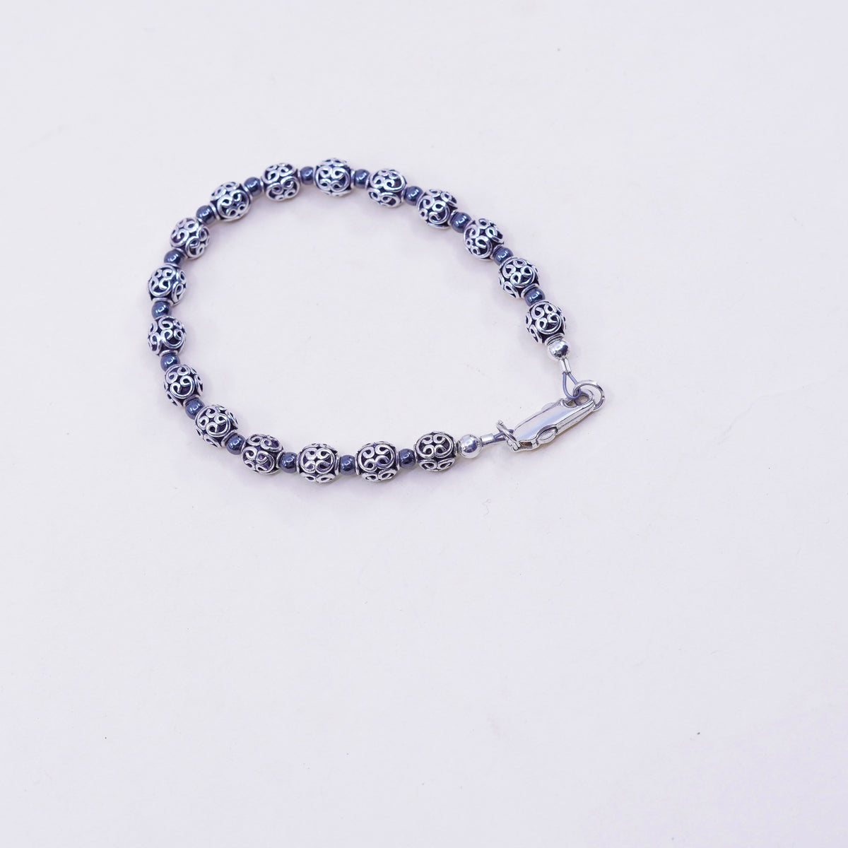 6.5”, Vintage sterling silver bracelet, filigree 925 beads bracelet, jewelry