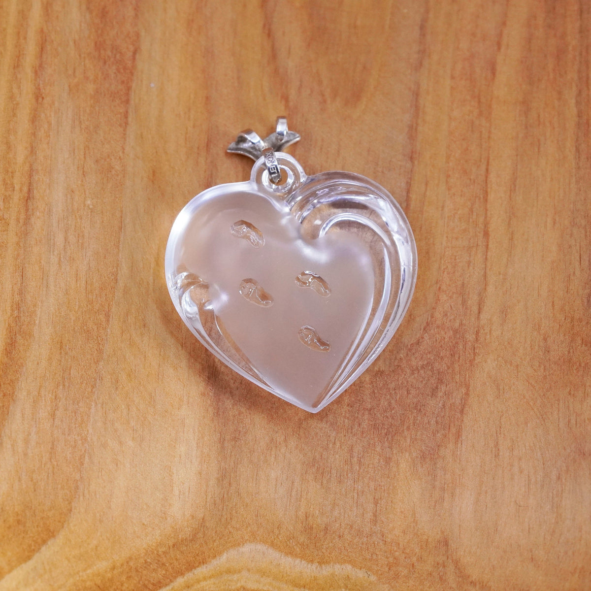 Lenox vintage glass heart with footprint embossed and Sterling 925 silver bail
