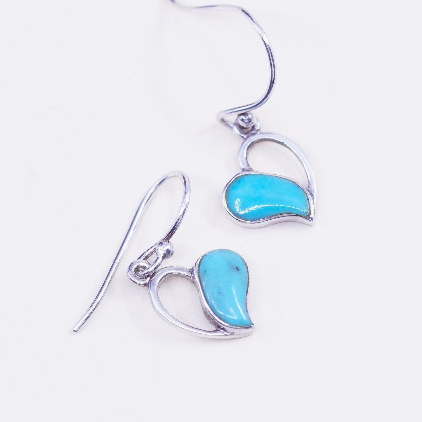 Vintage Sterling 925 silver handmade earrings, with heart turquoise