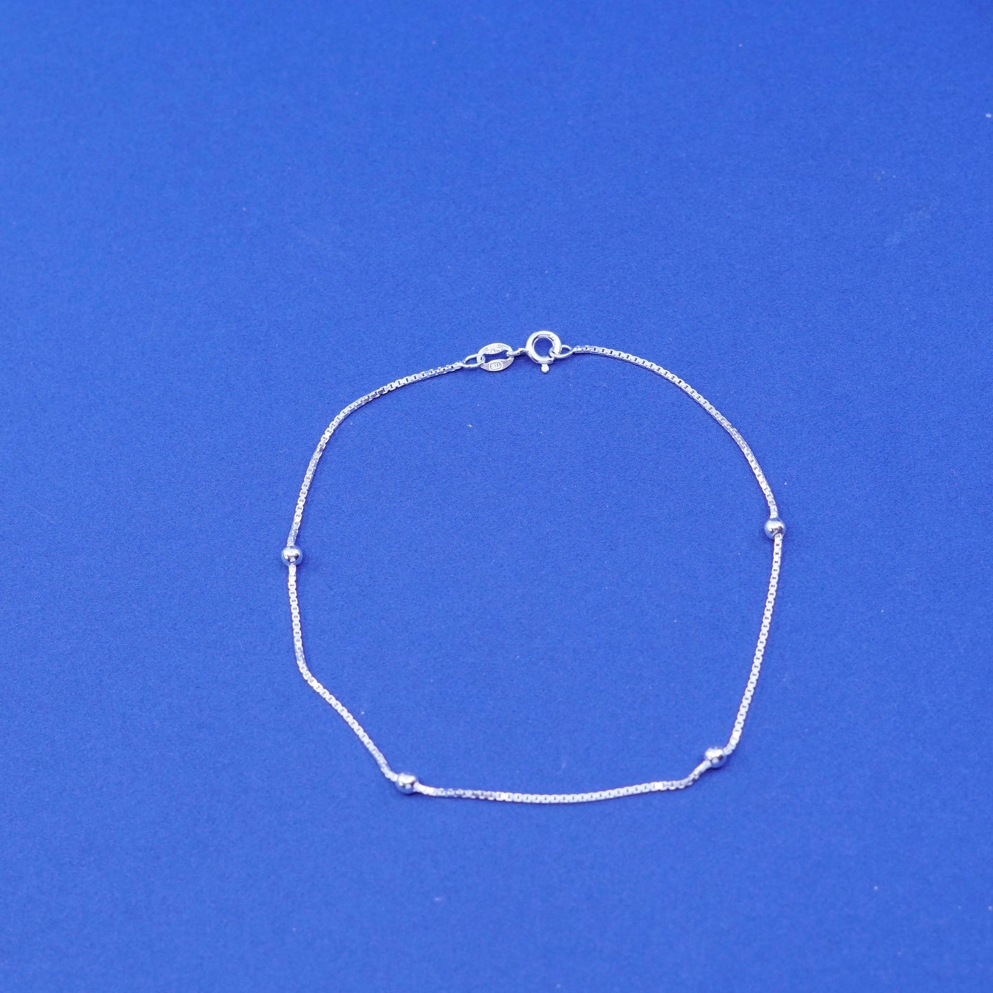 8.75”, 1mm, vintage Sterling silver handmade bracelet, 925 box chain with bead