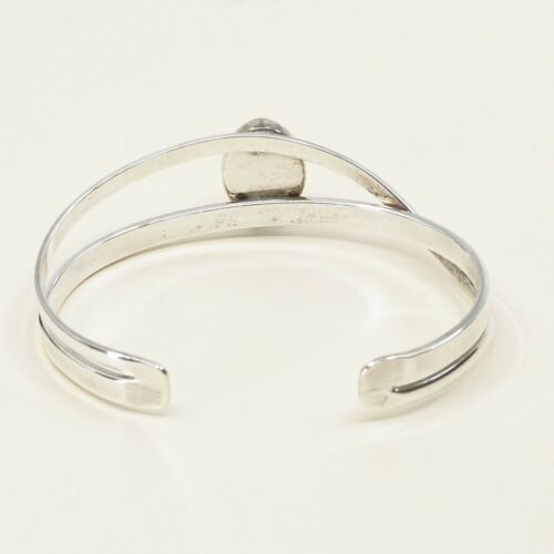 7”, Vtg Sterling Silver Handmade wide Cuff, USA 925 Silver Bracelet W/ Amber