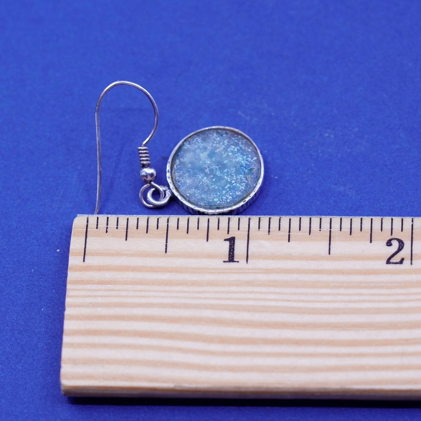 Vintage designer Sterling 925 silver handmade circle earrings with Roman glass