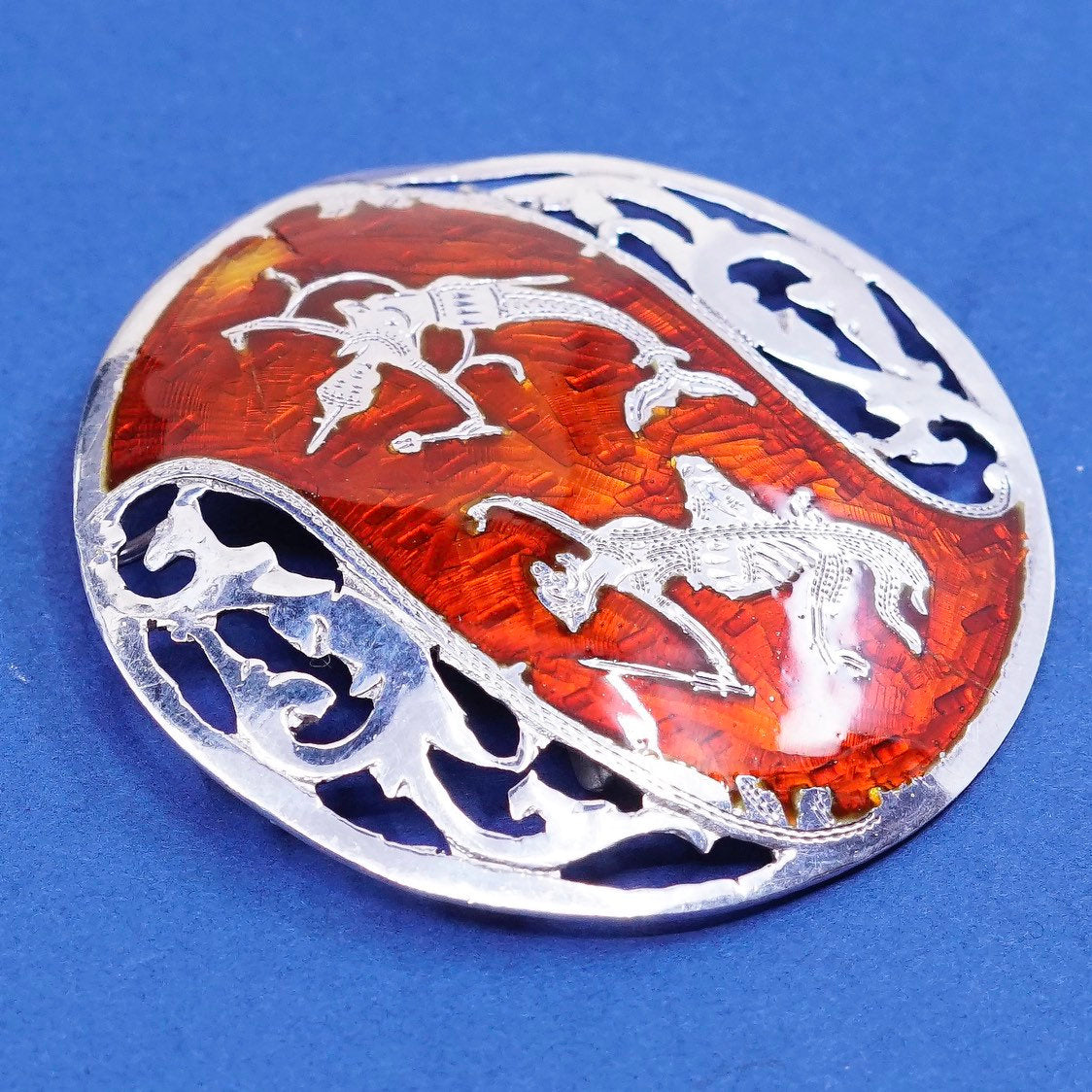 vtg Siam Sterling silver handmade pin pendant, 925 India goddess brooch