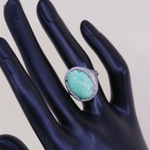 Sz 6, Vtg Thailand Handmade Sterling 925 Filigree W/ Turquoise Statement Ring