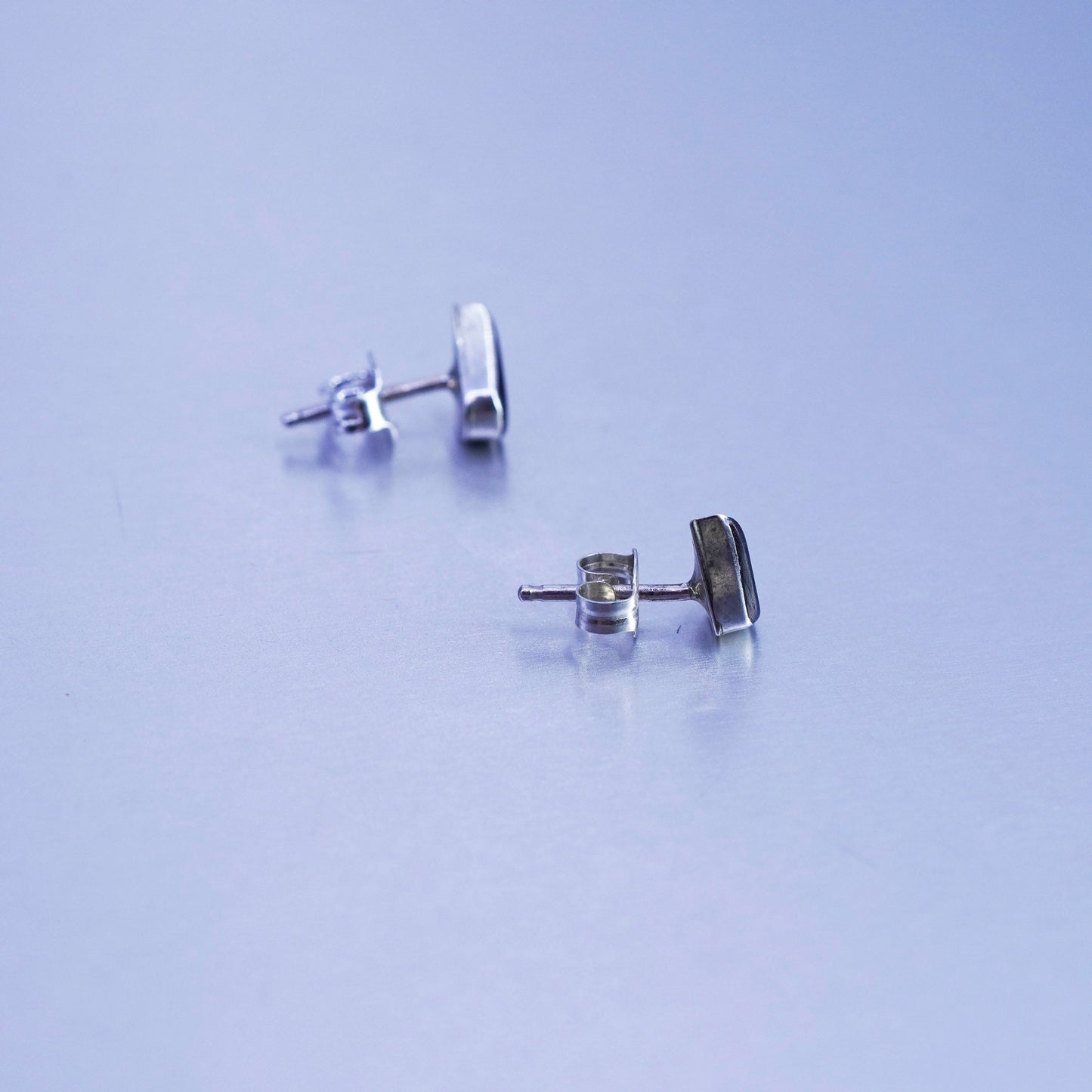 Vintage Sterling 925 silver handmade earrings, studs with teardrop onyx