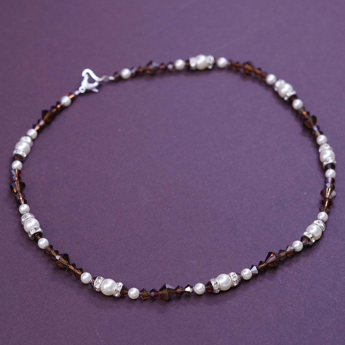 16", Sterling silver handmade necklace, 925 Heart clasp w/ pearl N garnet beads