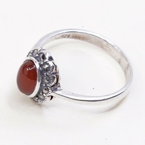 Sz 9.5, Vtg Sterling Silver Handmade Ring, 925 Statement Ring W/ Carnelian