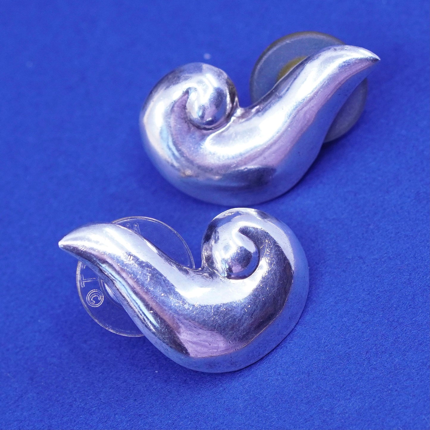 Vintage Sterling silver handmade earrings, Mexico 925 swirly studs