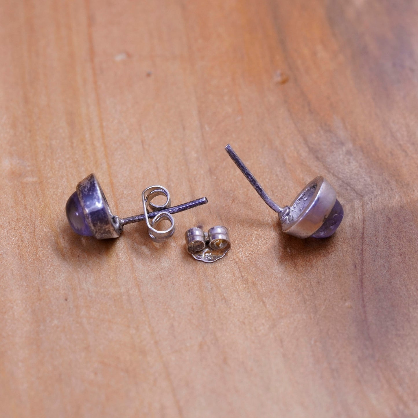 Vintage Sterling silver handmade earrings, 925 amethyst round studs
